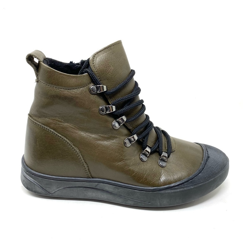 SPRING STEP DARLEEN Leather Faux Fur Lined BOOTS Olive Green